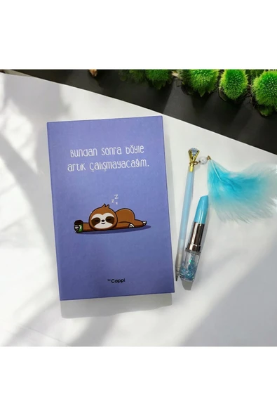 MAVİ yazılı sözlü sert kapak Hatıra Defteri Günlük Anı defteri taşlı tüylü kalem ve ruj kalem