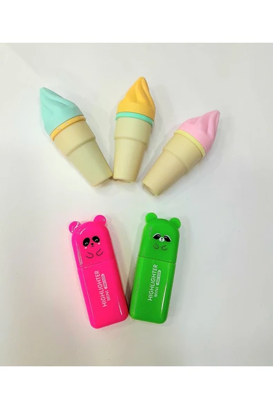 mini dondurma ve ayıcık Highlighter Fosforlu kalem seti