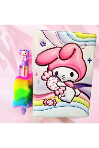 3 Boyutlu Baskılı yumuşak sukuşi Kapak Hatıra Defteri Günlük Anı Defteri Kuromi-sanrio tüylü kalem