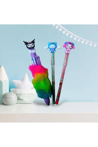 Kuromi Pompompurin Cinnamoroll MyMelodi tüylü kalem ve Yumurtlayan Kalem Seti