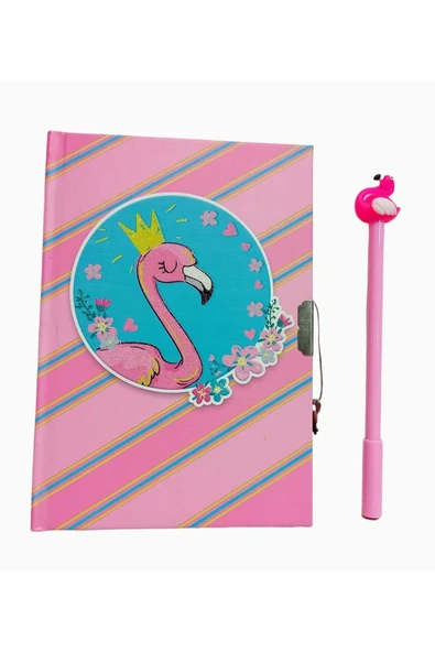 Hediyelik Kilitli Hatıra Defteri Flamingo Başlıklı Jel Tükenmez Kalem Hediyeli
