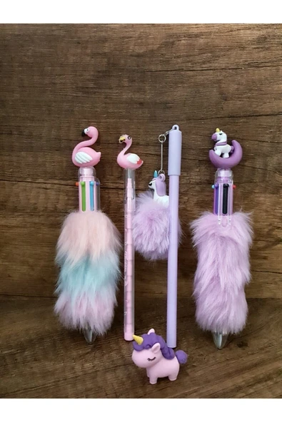 Unicorn Ve Flamingo Süslü Kalem Seti Lüx