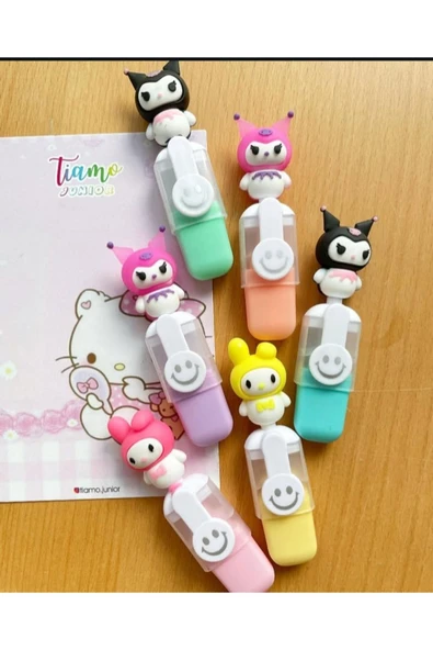 KUROMİ SANRIO çantalı 6 lı fosforlu kalem işaretleme kalemi paket