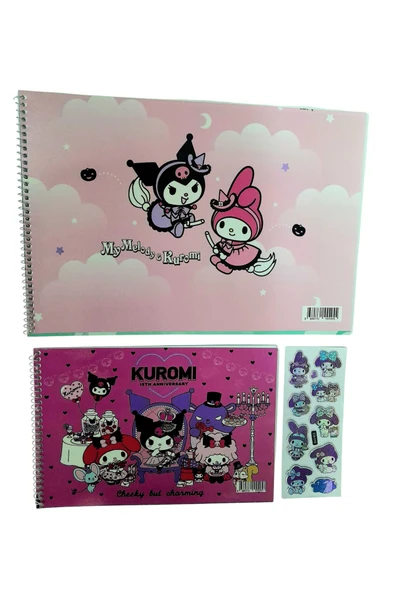 KUROMİ BÜYÜK VE KÜÇÜK BOY 2 ADET RESİM DEFTERİ STİCKER HEDİYELİ.
