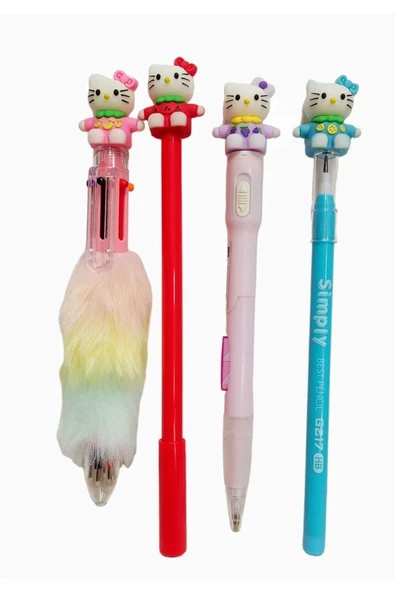 Süslü Hediyelik Hello Kitty Kurşun Kalemli 4 Lü Set Işıklı Kalem Seti