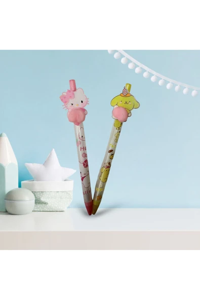 LİSANSLİ  Kuromi Hellokitty My Melody Başlıklı Sıkmalı Popo Kalem 2 Adet