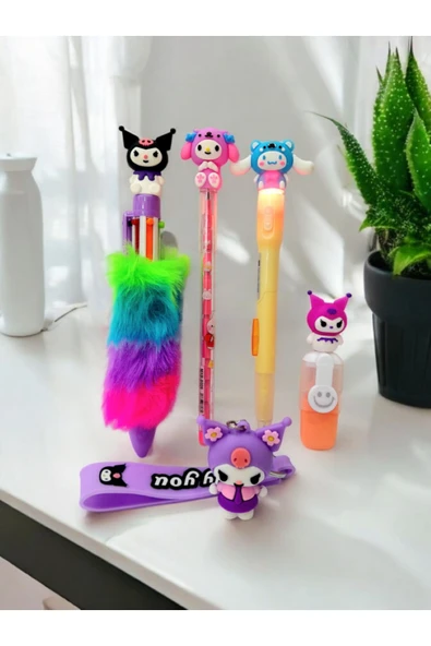 Tüylü Tükenmez Kalem Kuromi ,My Melody  yumurtlayan kalem ve ışıklı kalem -anahtarlık hediyeli