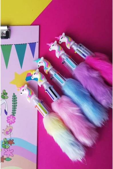 Unıcorn 6 Renkli Peluş Tükenmez Kalem