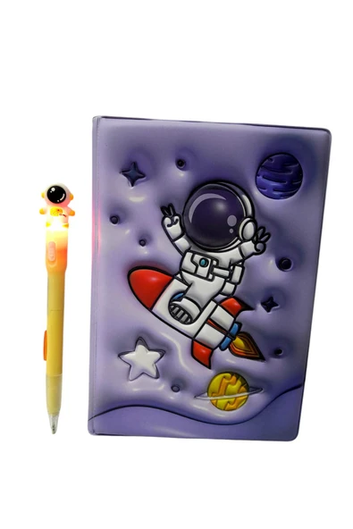 ASTRONOT 3 Boyutlu  yumuşak sukuşi Kapak Hatıra Defteri Günlük Anı Defteri -ASTRONOT ışıklı kalem - 3