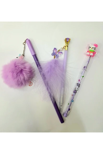 Unicorn Ponpon Kalem - Hello Kıtty Yumurtlayan Kalem Taşlı Tüylü Versatil Kalem Seti - 2