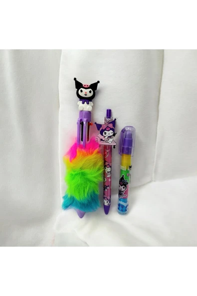 KUROMİ Tüylü Tükenmez Kalem Kuromi ,My Melody kuromi versatil  kalem -yumurtlayan silgi