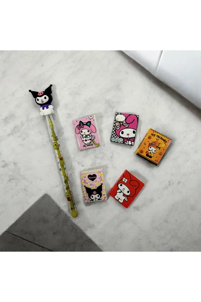 kuromi yumurtlayan kalem ve 5 adet kuromi 120 Sayfa Çizgisiz Mini/Minicik Defter kokulu not defteri - 2