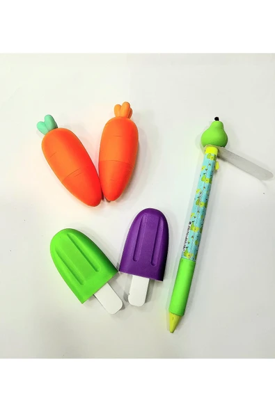 mini havuç ve dondurma Highlighter Fosforlu Kalem- armut versatil kalem seti