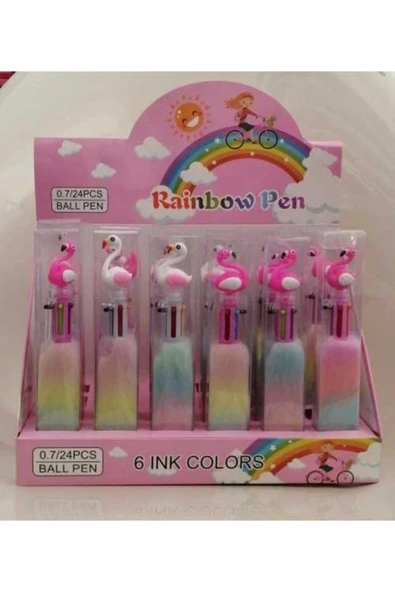 Çok Renkli Peluş Flamingo Tükenmez Kalem