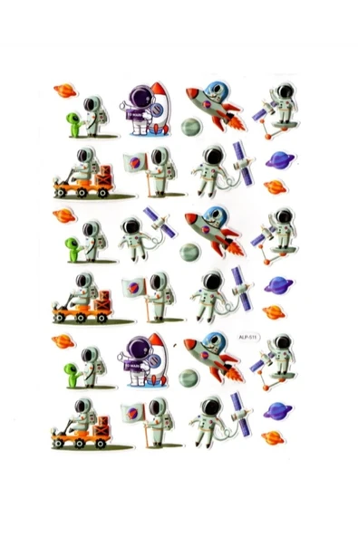 Sticker Kabartmalı A4 Boyutunda Stiker Defter, Planlayıcı Etiket- Astranot ve Uzaylı