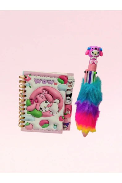 kuromi my melodi  6 renk tükenmez kalem-kuromi mini not defteri - 3
