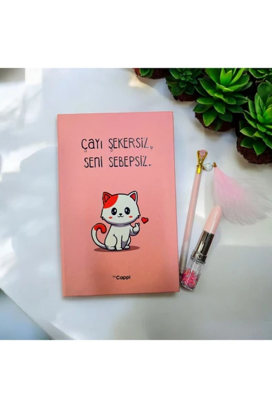 PEMBE yazılı sözlü sert kapak Hatıra Defteri Günlük Anı defteri taşlı tüylü kalem ve ruj kalem