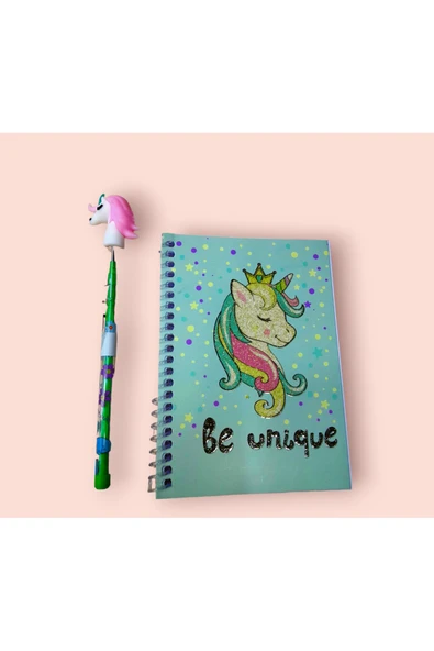 Hediyelik simli Unicorn Not Defteri -unicorn yumurtlayan  Kalem Hediyeli A6 Boy