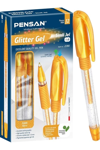 Pensan Glitter Simli Jel Kalem 1 Mm Altın 12'li