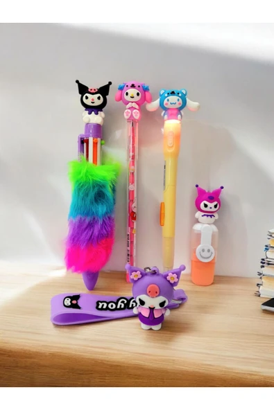 Tüylü Tükenmez Kalem Kuromi ,My Melody  yumurtlayan kalem ve ışıklı kalem -anahtarlık hediyeli - 3