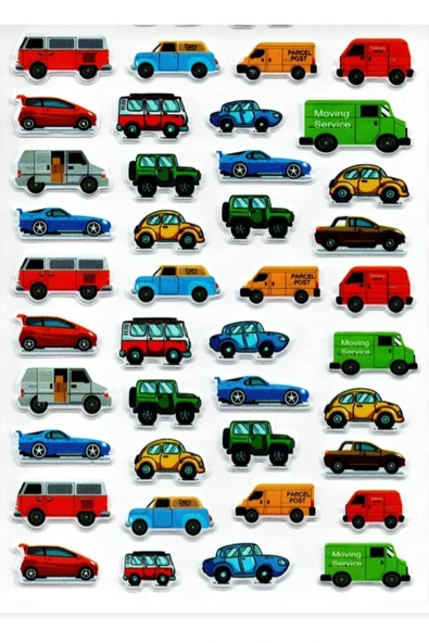 Sticker Kabartmalı A4 Boyutunda Stiker Defter, Planlayıcı Etiket - Mini Arabalar