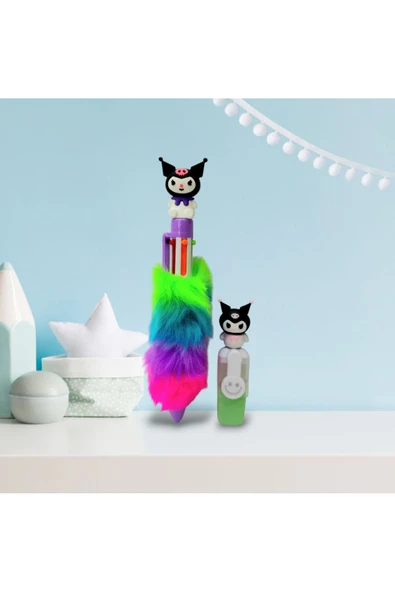 1 adet  kuromi cinnamorol peluş tükenmez kalem -1 ADET kuromi fosforlu kalem hediyeli set