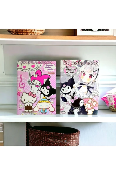 My Melody Kuromi Hello Kitty 16 sayfa Boyama Kitabı Sticker Maske Seti