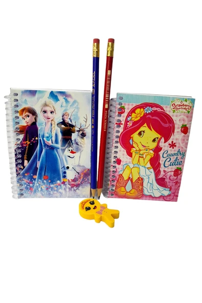 KIZ MODELİ 2 ADET  NOT DEFTERİ -2 ADET SİLGİLİ KURŞUN KALEM SETİ - Resim 2