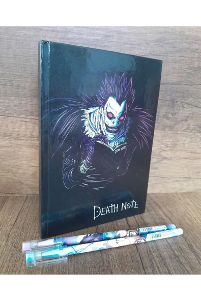 Death Note Anime sert Kapaklı lastikli Defter-2 adet Death Note Anime kalem