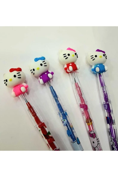 HEDİYELİK RENKLİ HELLO KITTY 4 LÜ YUMURTLAYAN KALEM SETİ 4 ADET