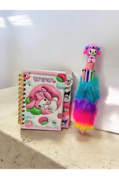 kuromi my melodi  6 renk tükenmez kalem-kuromi mini not defteri