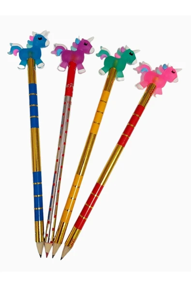 Unicorn Başlıklı Kurşun Kalem Seti 4 Lü 3 Kurşun Kalem 1 Kırmızı Kalem