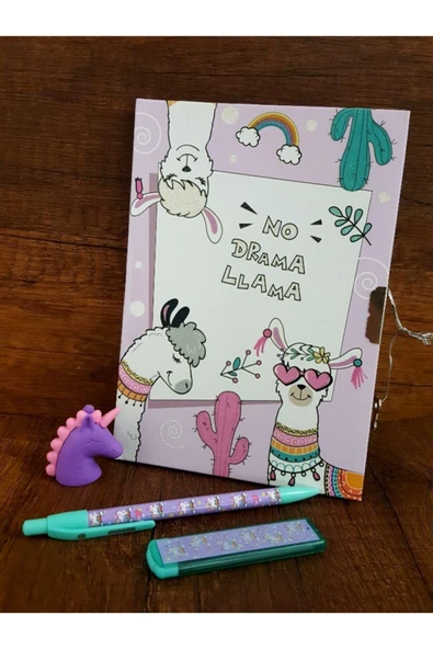 Lama Kilitli Hatıra Defteri-unicorn Versatil Kalem ,unicorn Uç, Unicorn Silgi Seti - 1