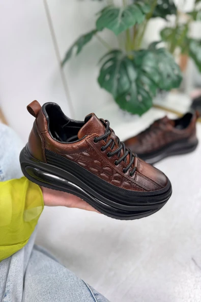 Günlük Erkek Ayakkabı Hakiki Deri Bağcıklı Yüksek Taban Süet ve Dikiş Detay Bilek Destek Sneaker 367 - 2