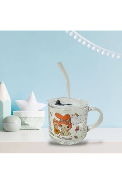 MELODY Kuromi Pipetli Kulplu Cam Bardak kupa cam pipetli - 2