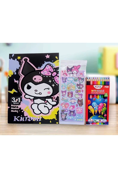 Boyama Kitabı + Sticer+ Kuru Boya Kuromi