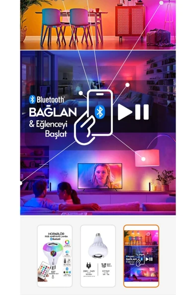 elc Music Bulb Bluetooth Hoparlör Akıllı LED Ampul Lamba - 3