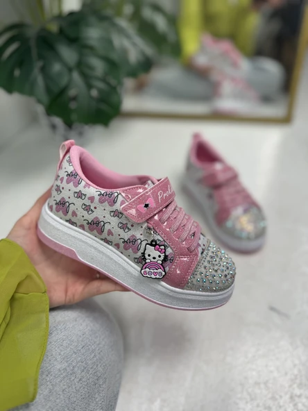 Günlük Kız Çocuk Sneaker Püskül Detaylı Oval Simli Burun Desenli Bağcıklı Cırtlı Spor Ayakkabı 4004 - 3