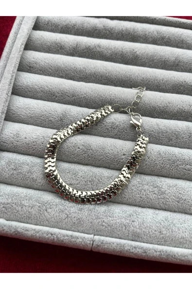 ulaşaksesuar Silver Yassı Tırtıl Birbirine Geçmeli Model Erkek Künye Bileklik ürün görseli