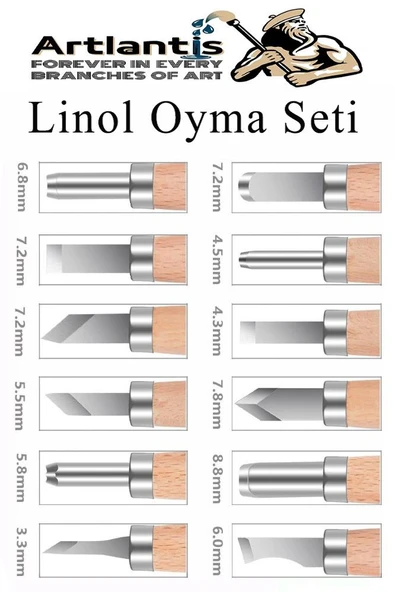 Linol Oyma Seti 6 Parça 1 Paket Kretuar Bıçağı Linol Oyma Kesme Bıçak Seti 6 Bıçaklı Linolyum Baskı Ahşap Saplı - 2