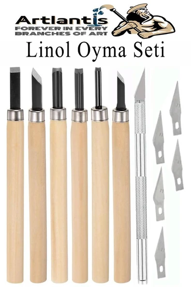 Linol Oyma Seti 6 Parça 1 Paket Kretuar Bıçağı Linol Oyma Kesme Bıçak Seti 6 Bıçaklı Linolyum Baskı Ahşap Saplı