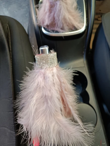 Vites El Freni Tüylü Süs Kristal Taşlı Model Pudra Pembe - 4