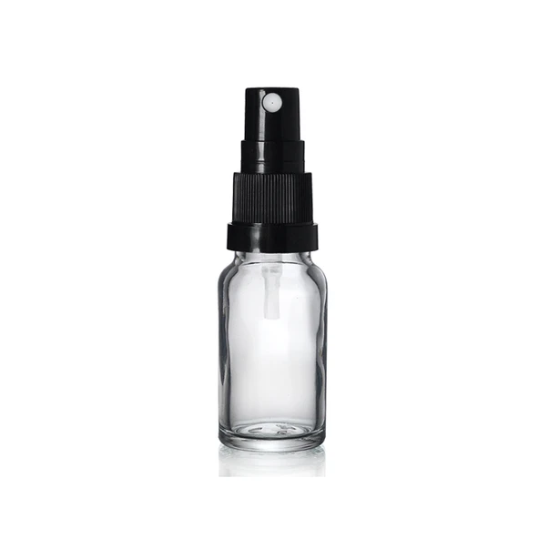 10ml şeffaf cam, siyah sprey başlıklı şişe, 12 adet, cam şişe, sprey şişesi, ecza şişesi, dropper şişe, medikal şişe