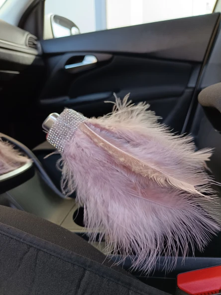 Vites El Freni Tüylü Süs Kristal Taşlı Model Pudra Pembe - 3