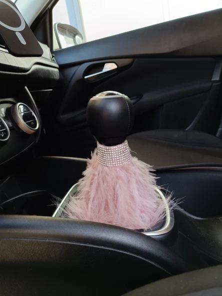 Vites El Freni Tüylü Süs Kristal Taşlı Model Pudra Pembe - 2