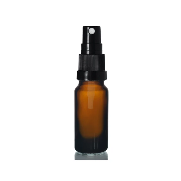 10ml kahverengi cam, siyah sprey başlıklı şişe, 24 adet, cam şişe, sprey şişesi, ecza şişesi, dropper şişe, medikal şişe