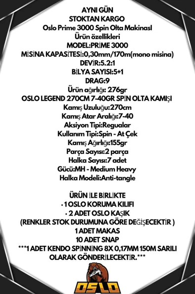 Oslo Prime 3000 Oslo Legend 270cm 7-40gr 8 Örgü Spin Olta Seti - Resim 2
