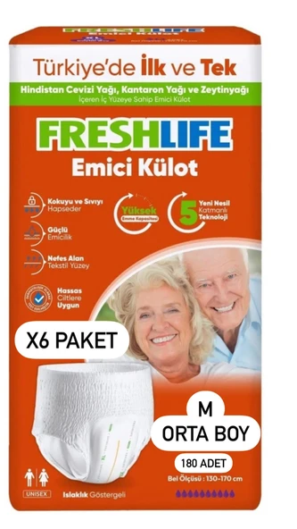 Freshlife Emici Külot Orta Boy M 30'lu 6 Adet Hasta Bezi