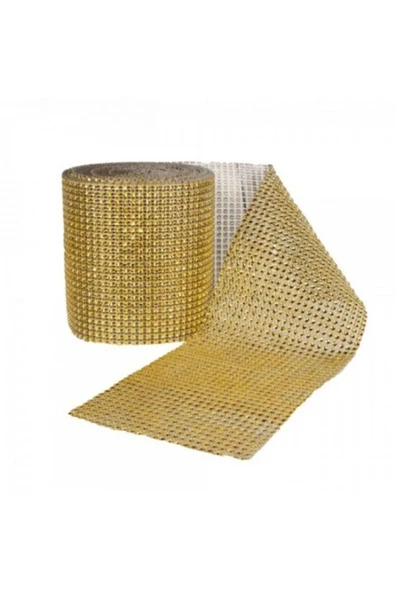 Aker Hediyelik 24 Sıra Taş Gold 1m 24lü Sıralı Gofret Kristal Taş Görünümlü Gofret Plastik Şerit Altın Rengi - 3