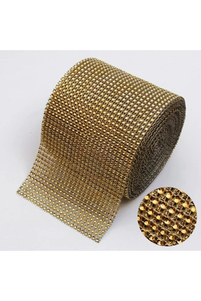 Aker Hediyelik 24 Sıra Taş Gold 1m 24lü Sıralı Gofret Kristal Taş Görünümlü Gofret Plastik Şerit Altın Rengi - 2